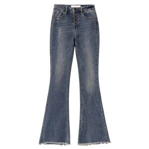 Indigo Rein High Rise Flare Jeans W26 L33 Raw Hem Medium Wash Boho Y2K Size 5